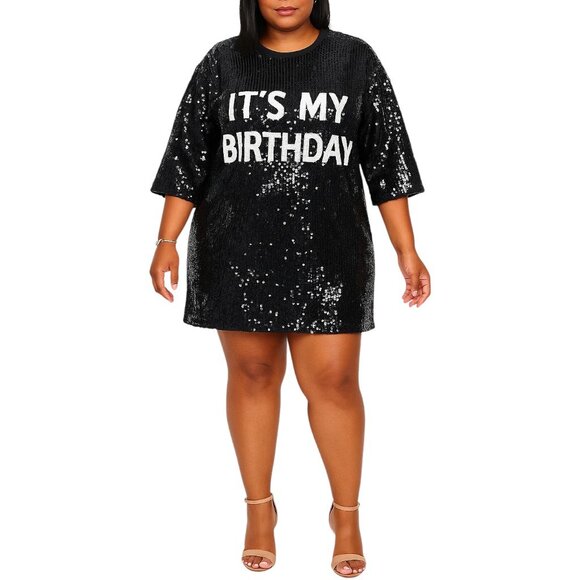 It’s My Birthday Women’s Black Sequin Mini Dress | Size 2XL - Picture 1 of 4